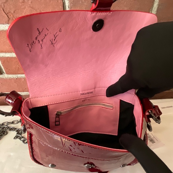 Zadig & Voltaire Kate Wrinkle Burgundy Patent Leather Crossbody Shoulder Bag NWT - Picture 10 of 16